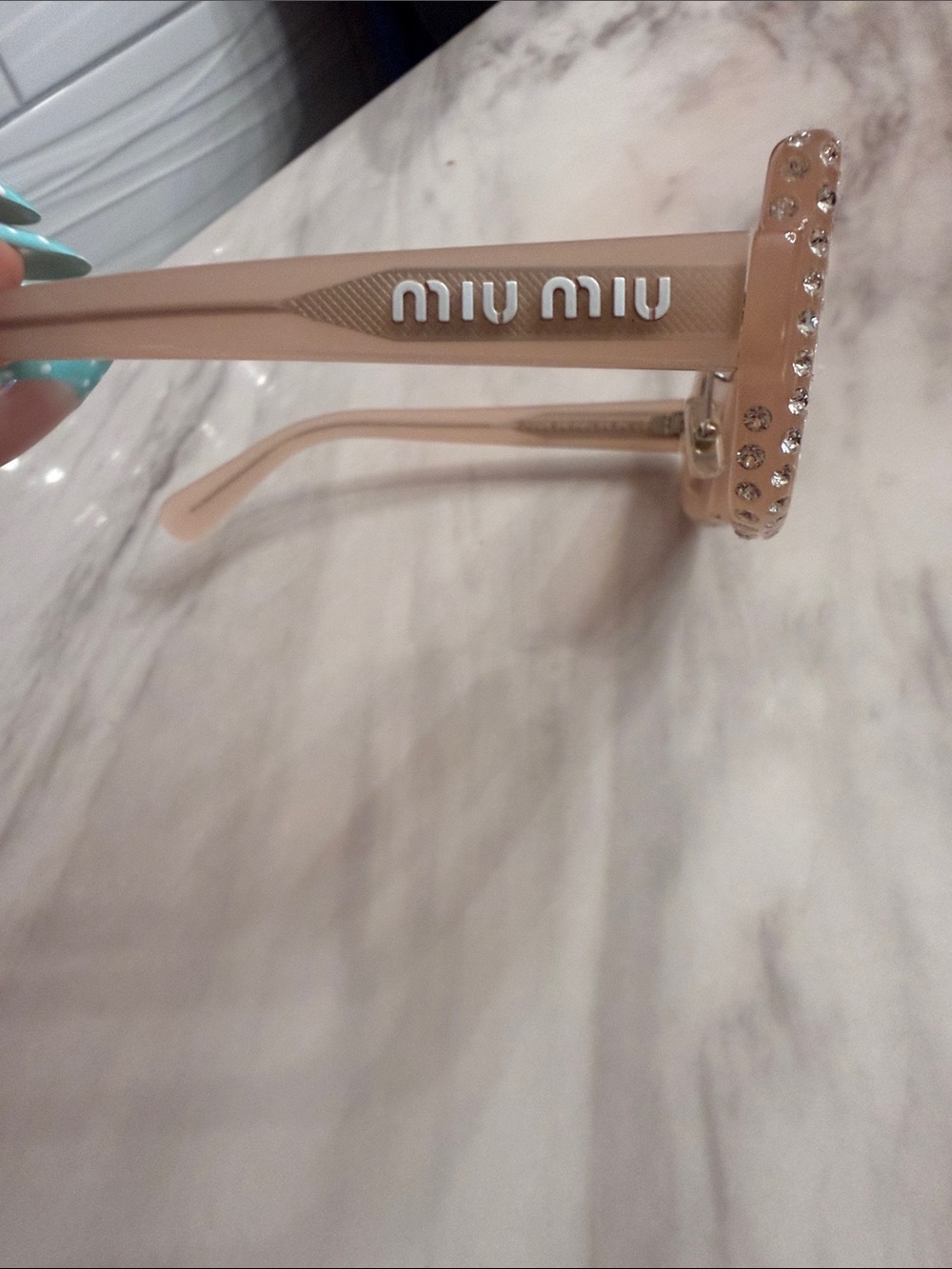 Miu Miu Blush Pink Crystal-Trim Sunglasses